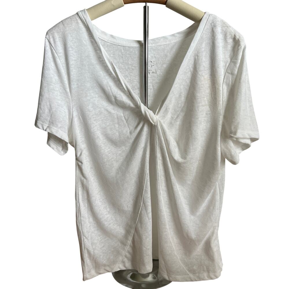 A New Day Women's White Short Sleeve Linen V-Neck T-Shirt - Size XXL- NWT